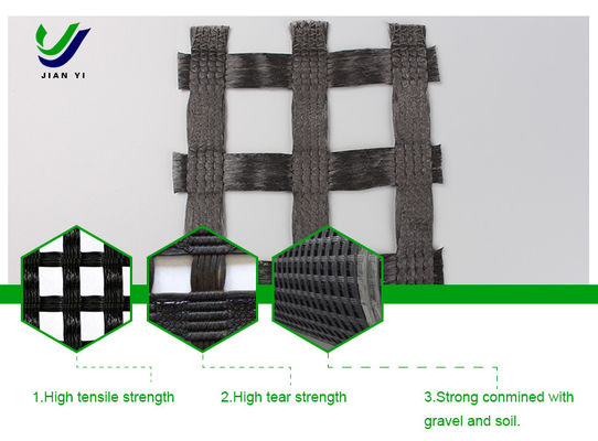الطرق السريعة التشويش البوليستر الخيط Geogrid 1-6m في المعالجة الأساسية التربة الناعمة